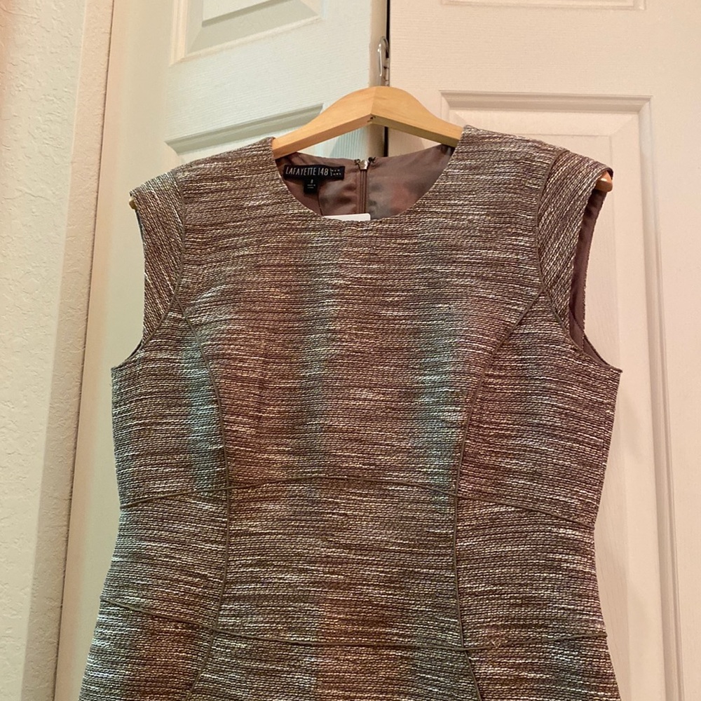 Lafayette 148 Brown Cream Metallic Dress